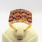 18K Gold On Sterling Silver Orange Sapphire Ring New With Gift Pouch