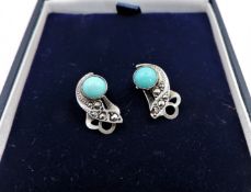 Sterling Silver Turquoise Clip On Earrings New With Gift Pouch