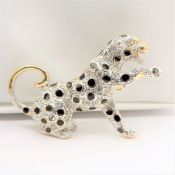 Vintage Signed BJ Gold Plated Crystal Panther Brooch