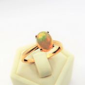 Gold On Sterling Silver Cabochon Fire Opal Ring New With Gift Pouch