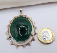 Chunky Green Cabochon Jadeite Pendant Sterling Silver