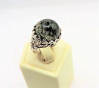 Artisan Sterling Silver 7CT Cabochon Moss Quartz Gemstone Ring New With Gift Pouch
