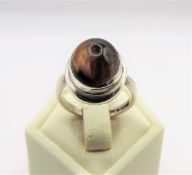 Circa 1970's Artisan Sterling Silver Cabochon Tigers Eye Ring
