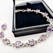 Sterling Silver 22CT Rose de France Amethyst Bracelet New With Gift Box