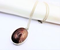 Vintage Artisan Sterling Silver Agate Pendant Necklace London Hallmark Date 1979