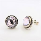 Vintage Sterling Silver 7CT Rose de France Amethyst Stud Earrings