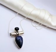 Artisan Lapus Lazuli Pendant Necklace Sterling Silver