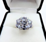 Tanzanite Cluster Ring Sterling Silver New With Gift Pouch