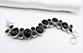 Vintage Whitby Jet Bracelet Sterling Silver 45 grams