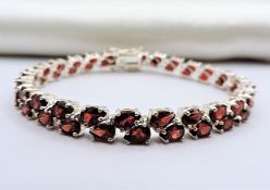 Double Row Garnet Bracelet Sterling Silver 12.50 Carats New With Gift Box