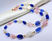 Vintage Murano Glass Bead Necklace With Gold Aventurine