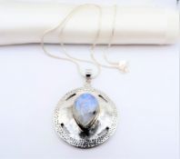 Large Vintage Artisan Moonstone Pendant Necklace Sterling Silver