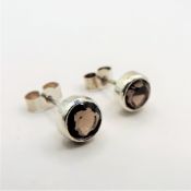 Sterling Silver Smokey Quartz Gemstone Stud Earrings