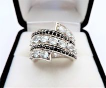 Aquamarine Marine & Black Diamond Ring 2.9 Carats Sterling Silver New With Gift Pouch