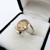 Artisan Lemon Citrine Ring 3 Carats Sterling Silver Circa 1970's