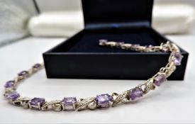 Amethyst Tennis Bracelet 6.7 Carats Sterling Silver New With Gift Box