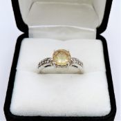 Citrine & Diamond Ring Sterling Silver New With Gift Pouch
