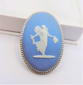 Vintage Wedgwood Jasperware Oval Brooch Sterling Silver Setting