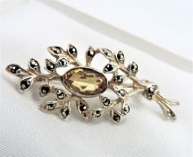 Vintage Sterling Silver 2.4ct Lemon Citrine Brooch
