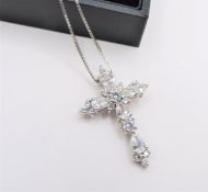 Sterling Silver Cross Set With 23 White Gemstones New With Gift Box