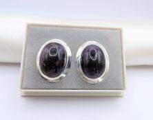 Silver Cabochon Amethyst Earrings New In Box
