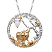 NEW!! Opalite and White Austrian Crystal Ox Pendant with Chain