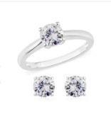 NEW!! 2 Piece Set - Lustro Stella Sterling Silver Solitaire Ring and Stud Earrings