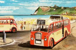 Scarborough 1950's Sea Front Bus Service Large Metal Wall Art.