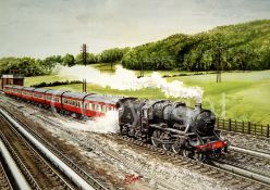 Black 5 44806 Steam Train Takes Water at Speed Metal Wall Art.