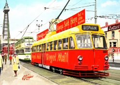 Blackpool Tram in Special Royal Mail Livery Large Metal Wall Art.