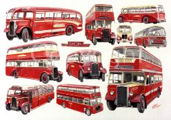 Barton Nottingham Multi Bus Montage Large Metal Wall Art.