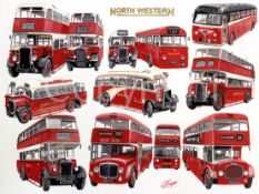 North Western Multi Bus Montage Large Metal Wall Art.