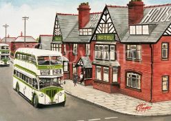 Blackpool Half Way House Nostalgic Bus Scene Large Metal Wall Art.