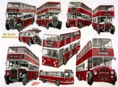 Wigan Corporation Bus Montage Large Metal Wall Art.