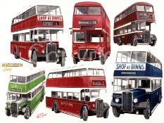 Northumberland Nostalgic Bus Montage Large Metal Wall Art.