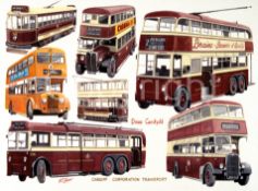 Cardiff Corporation Trams Trolleys And Buses Large Metal Wall Art.