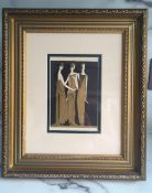 Art Deco 1922 French Pochoir Print in Gold 'Three Mademoiselles' from Paris by Lucien Vogal