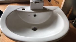 Brand New Bathstore wall hung basin with waste/wall fittings 500mm wide x 450mm 2 tap holes RRP £...