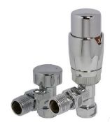 Brand New Boxed Bathstore Chrome Angled Thermostatic Radiator Valve & Lockshield Set RRP £42