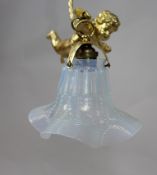 Fine French Gilt Cherub Light Fitting with Vaseline Glass Shade
