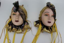 Pair of Vintage Painted Porcelain Maskheads