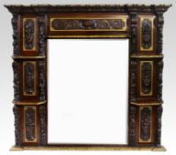Impressive Mid 19th c. Carved Oak Overmantle Mirror