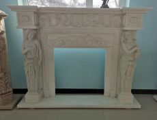 Carved White Marble Fire Surround with Caryatid Figures