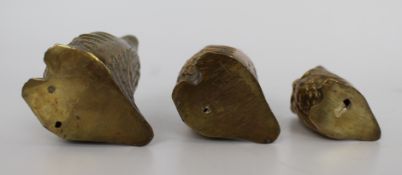 Set of 3 Vintage Graduated Brass Owls