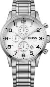 Hugo Boss Men's Aeroliner Silver Bracelet Chronograph Watch 1513182 Authentic Men's Classic