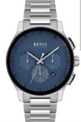 Hugo Boss Mens Chronograph Quartz Stainless Steel Blue Dial 44mm Watch - 1513763