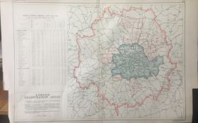Bacons Rare Vintage London Suburbs Map London Population Births & Deaths.