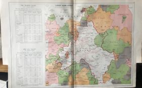 Bacons Rare Vintage London Suburbs London Districts Water Supply Map.