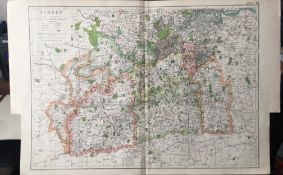 Bacons London & Suburbs Rare Vintage Map Surrey Epsom Mitcham Guildford Reigate.