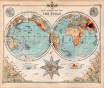 The World Orographically Double Sided Victorian Antique 1896 Map.